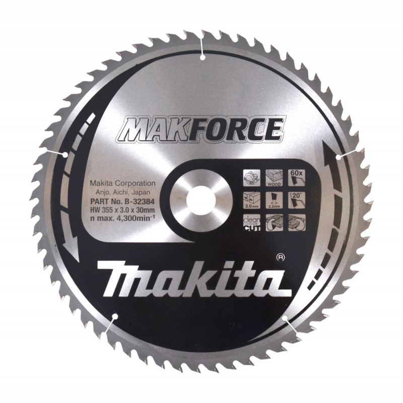 Lame de scie circulaire, Makforce T.C.T, 355 x 30mm 60 dents - diamètre 355mm - coupe-saignée 3mm Makita | B-32384