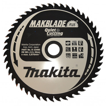 Lame de scie circulaire, Makblade + T.C.T, 260 x 30mm 48 dents - diamètre 260mm - coupe-saignée 2,8mm Makita | B-33495