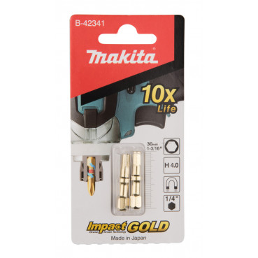 Embout de vissage Impact Gold ShorTon, H4, 30mm - longueur totale 30mm - Hex 4mm - 2 pièce(s) Makita | B-42341