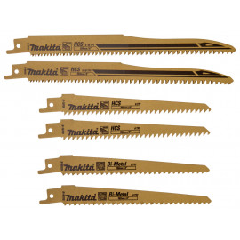 Pack 6 lames pour scie sabre récipro bois - longueur 152 -203mm - épaisseur 1 - 1,25mm - lame BiM, HCS - 6 pièce(s) Makita | B-44432