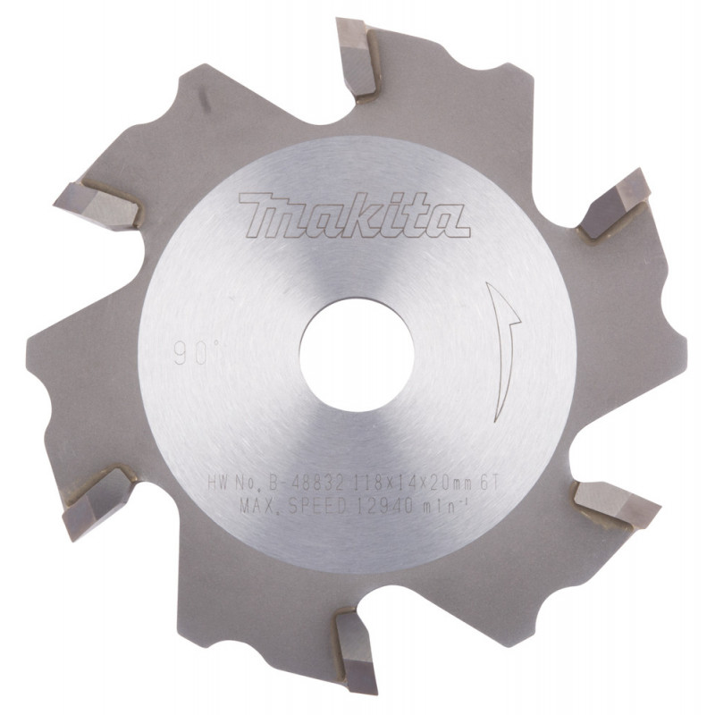 Fraise à rainurer en V (pour défonceuse) - diamètre 118mm - alésage 20mm - coupe-saignée 14mm - 6 dents Makita | B-48832