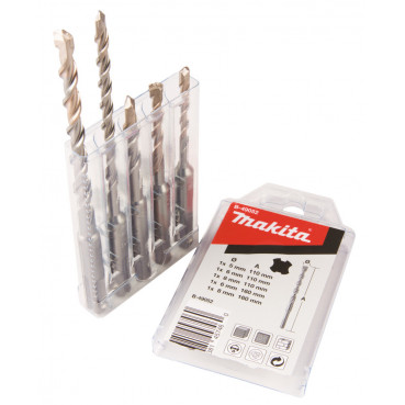 Coffret 5 forets béton Makita SDS-Plus 2 taillants V-Plus - diamètre 5 / 6 / 8mm - longueur totale 110 / 160mm - profondeur maxi de perçage 50 / 100mm - 5 pièce(s) | B-49052