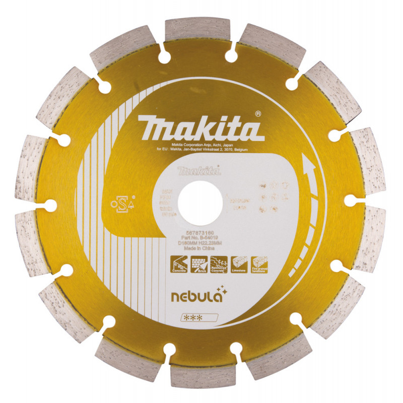 Disque diamant NEBULA pour béton - diamètre 180mm - alésage 22,23mm - Hauteur segment 10mm - 1 pièce(s) Makita | B-54019