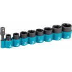 Image du produit : Ensemble de 8 douilles de serrage 1/2" plus adaptateur 3/8" - diamètre 8, 10, 12, 13, 14, 15, 17, 18mm Makita | B-54651