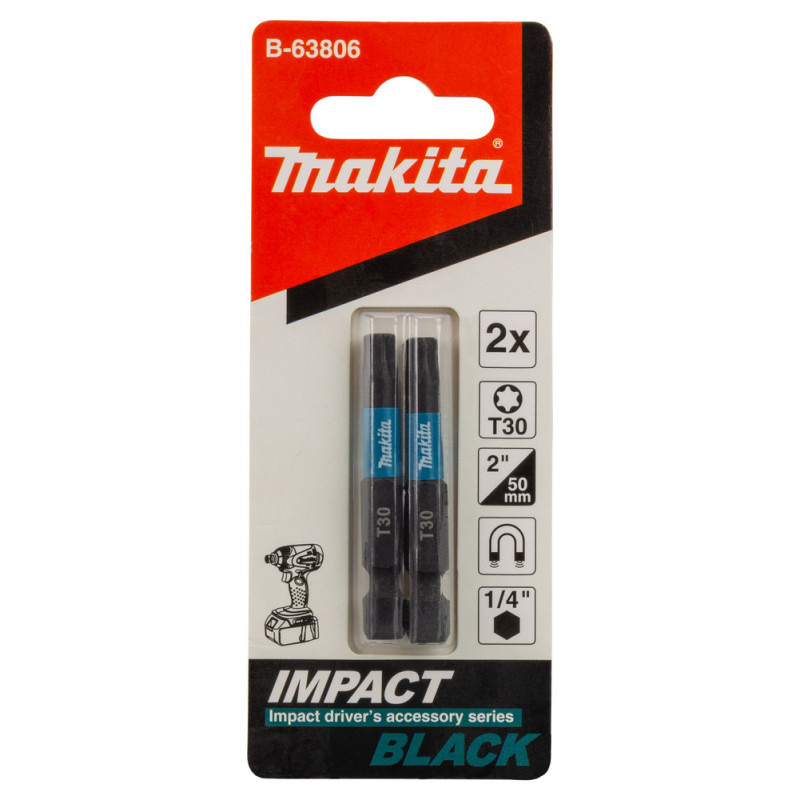 Embout de vissage à chocs (Impact Black) 50mm TORX - T30, Hexa 1/4" - 2 pièce(s) Makita | B-63806