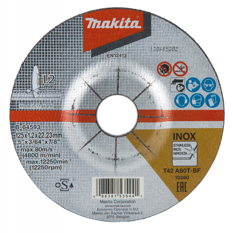 Mince de coupe, 125 x 1,2 x 22,23mm - diamètre 125mm - 1 pièce(s) - grain A60T - 42 Makita | B-64593