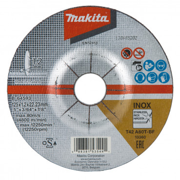 Mince de coupe, 125 x 1,2 x 22,23mm - diamètre 125mm - 1 pièce(s) - grain A60T - 42 Makita | B-64593