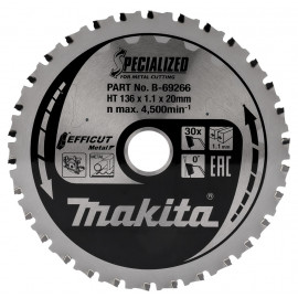 Lame de scie circulaire, T.C.T Efficut, 136 x 20mm 30 dents - diamètre 136mm - coupe-saignée 1,1mm Makita | B-69266