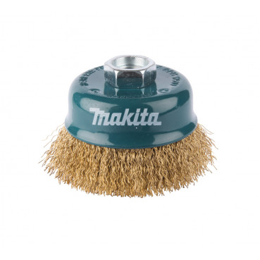 Brosse métallique fil acier laitonés et ondulés - diamètre 75mm - filetage M14 - diamètre du fil 0,3mm Makita | D-39768