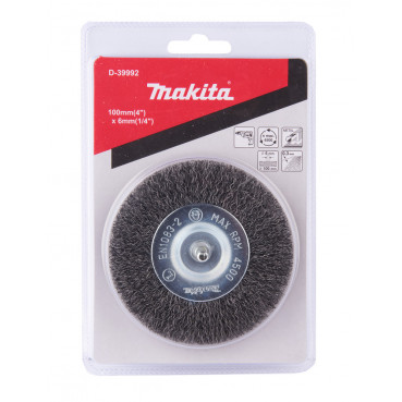 Brosse métallique circulaire fil acier ondulés pour perceuses - diamètre 100mm - filetage 6mm - diamètre du fil 0,3mm Makita | D-39992