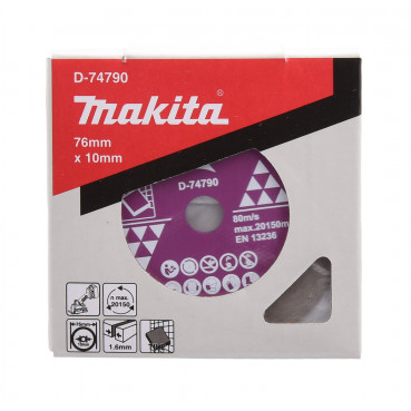 Disque diamant jante continue - diamètre 76mm - alésage 10mm - épaisseur 1,6mm - Hauteur segment 9mm Makita | D-74790