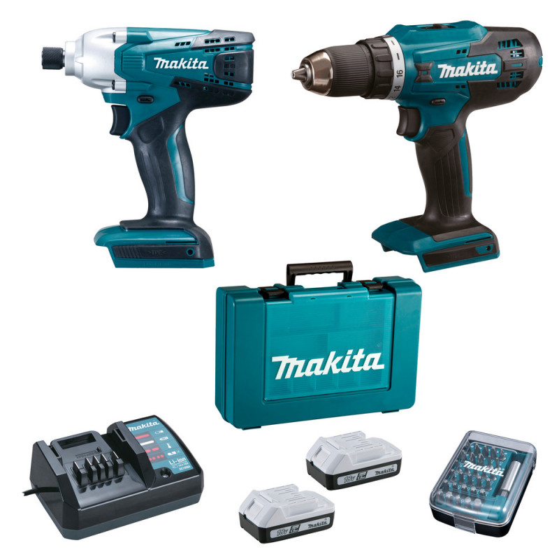 Kit de 2 outils Makita perceuse et visseuse à choc 18 Volts - batterie 1,5Ah | DK18A35X1