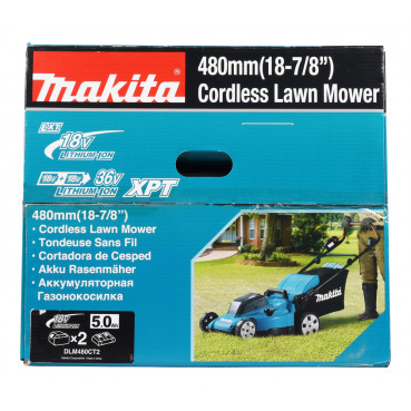 Tondeuse Makita 48cm LXT 36 Volts 2 x 18 Volts - sans fil Lithium (Li-Ion) - 5 Ah - diamètre lame 48cm - surface tonte 650m² - hauteur tonte 20 à 100mm | DLM480CT2