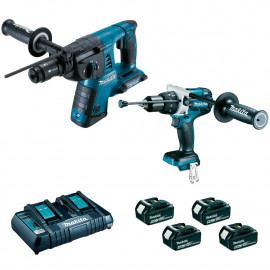 Ensemble pack de 2 machines Makita 18 Volts - sans fil Lithium (Li-Ion) 5 Ah (DHR264 + DHP481) - charge moyenne 45min | DLX2101PTJ