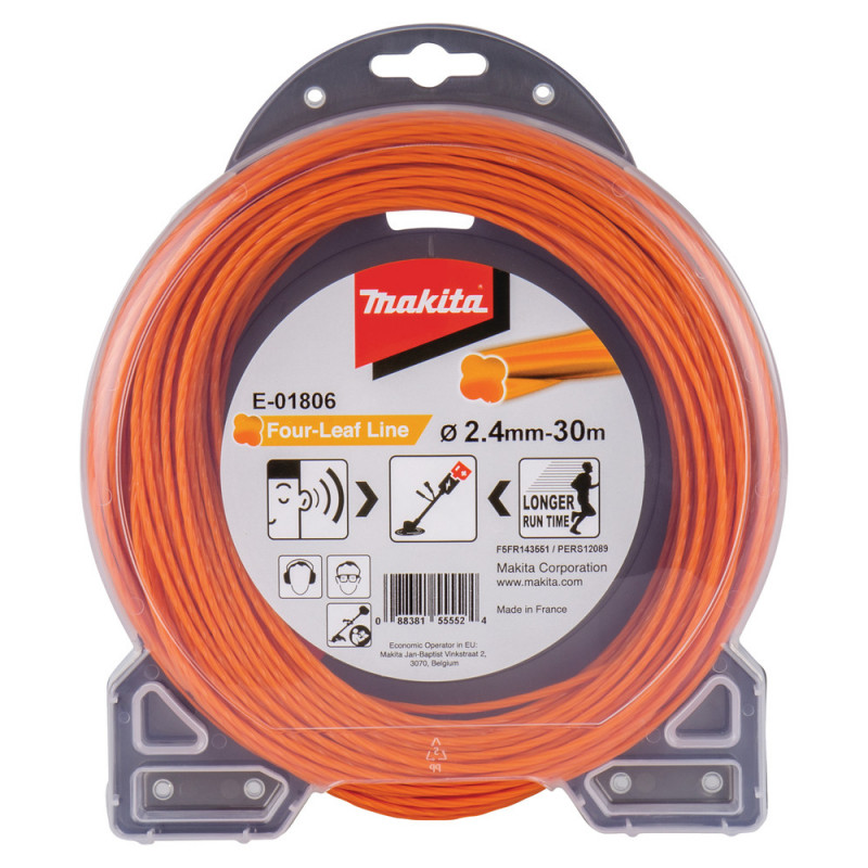 Bobine de fil nylon hélicoïdal pour débroussailleuse, rotofil, coupe bordure à batterie - diamètre du fil 2,4mm - longueur 30m Makita | E-01806