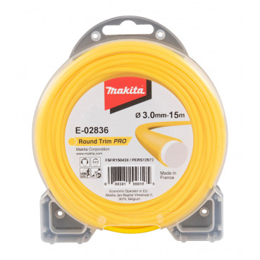 Bobine de fil nylon pour débroussailleuse, rotofil, coupe bordure co-extrudé rond PRO "Round Trim" - diamètre du fil 3mm - longueur 15m Makita | E-02836