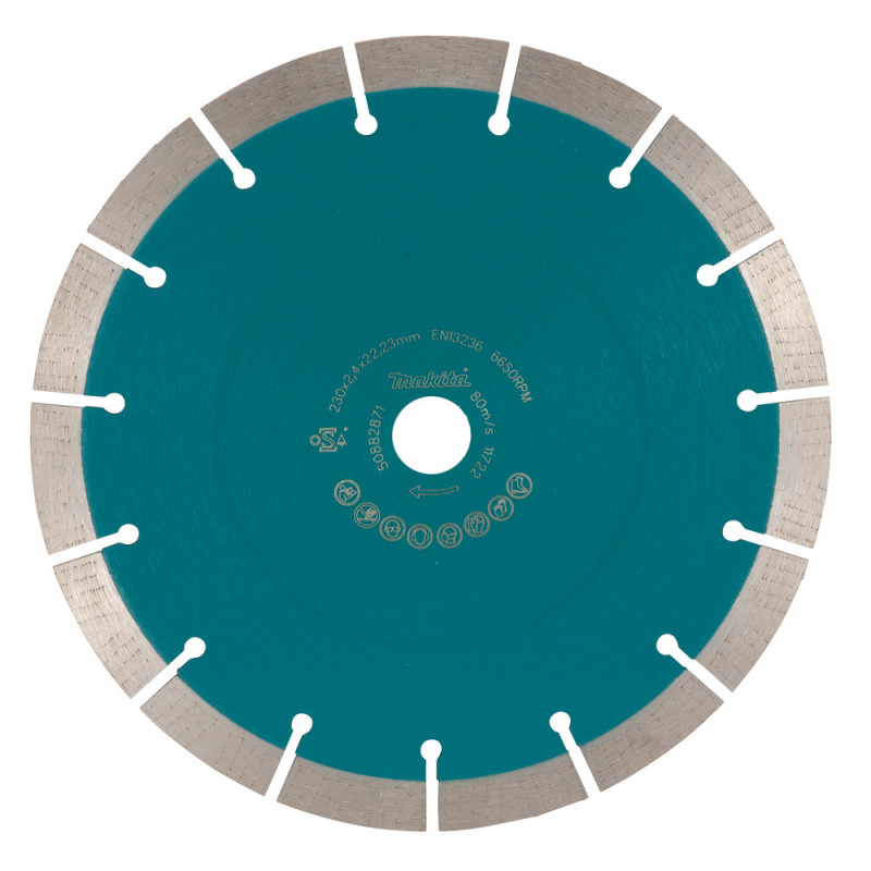 Disque diamant pourdécoupeuse à batterie - diamètre 230mm - alésage 22,23mm - épaisseur 2,4mm - Hauteur segment 13mm Makita | E-02967