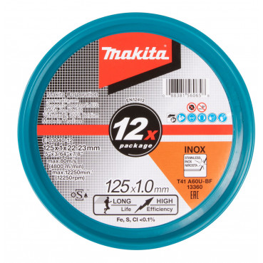 Disque à tronçonner 125 x 1mm INOX, par 12 - diamètre 125mm - grain A60U - 41 Makita | E-03040-12