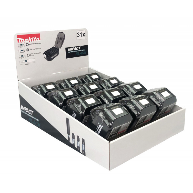 Master carton 12 x Coffrets Impact Black "batterie LXT" 30 embouts + Porte-embout magnétique à verrouillage Makita | E-03090