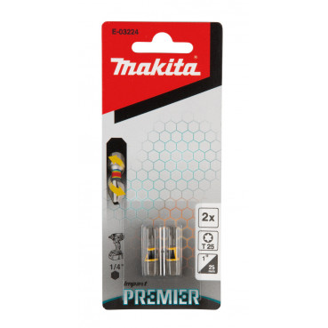 Embout pour vissage à chocs (Impact Premier) 25mm TORX - T25, Hexa 1/4" - 2 pièce(s) Makita | E-03224