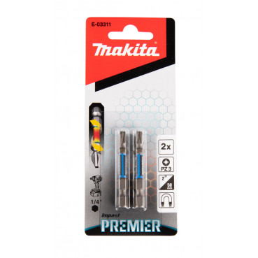 Embout pour vissage à chocs (Impact Premier) 50mm POZIDRIV - PZ3, Hexa 1/4" - 2 pièce(s) Makita | E-03311