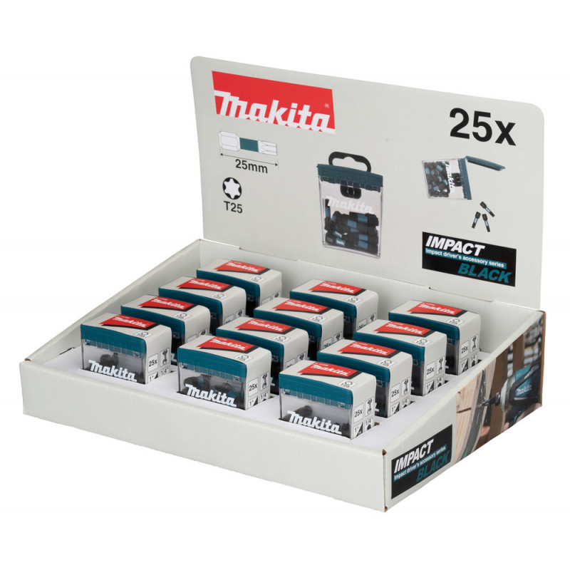 Master Carton 12 x Packs embout de vissage à chocs (Impact Black) TORX T25 25mm - 25 pièce(s) Makita | E-12398-12