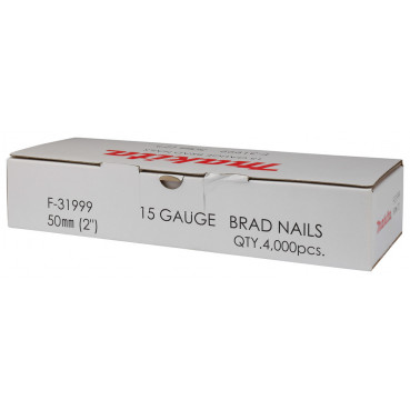 Clous brads Tête D, 15 Ga, pour AF635 - épaisseur 1,4mm - jauge 16 Ga - 4000 pièce(s) - longueur totale 50mm Makita | F-31999